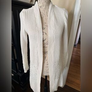 LOFT Cream Textured Open-Front Cardigan